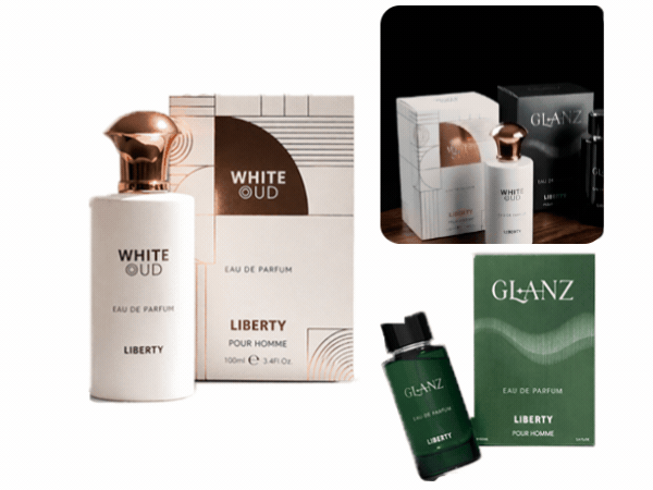 White Oud perfume luxury packaging with elegant branding