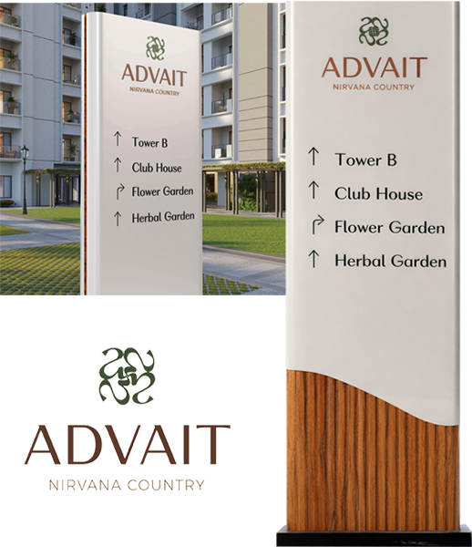 Advait real estate signage design with wayfinding system
